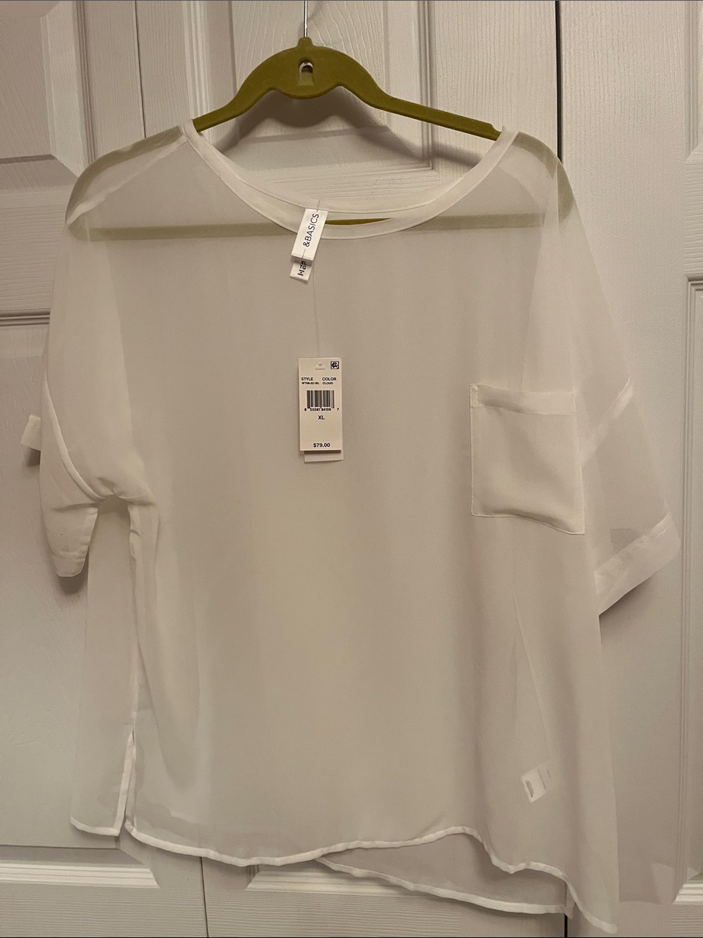 Macy's White Sheer Short-Sleeve Pocket Blouse